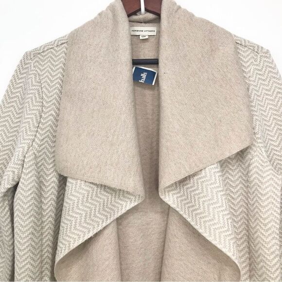 Adrienne Vittadini Tan Cream Herringbone Knit Open Front Long Cardigan Sweater - Picture 4 of 14